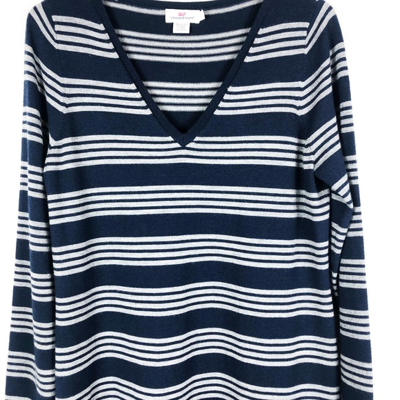 Vineyard Vines Wool Striped Sweater Dress | Blue White | Large - Picture 6 of 9